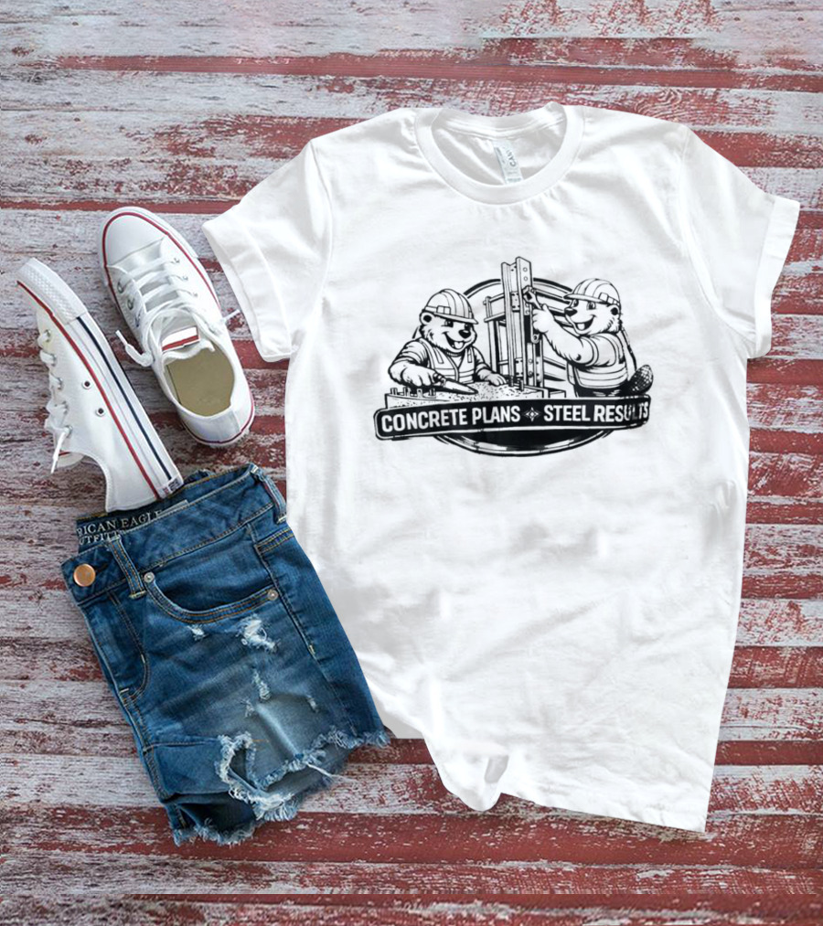 Concrete Plans Steel Results Construction Bear Workers T-Shirt