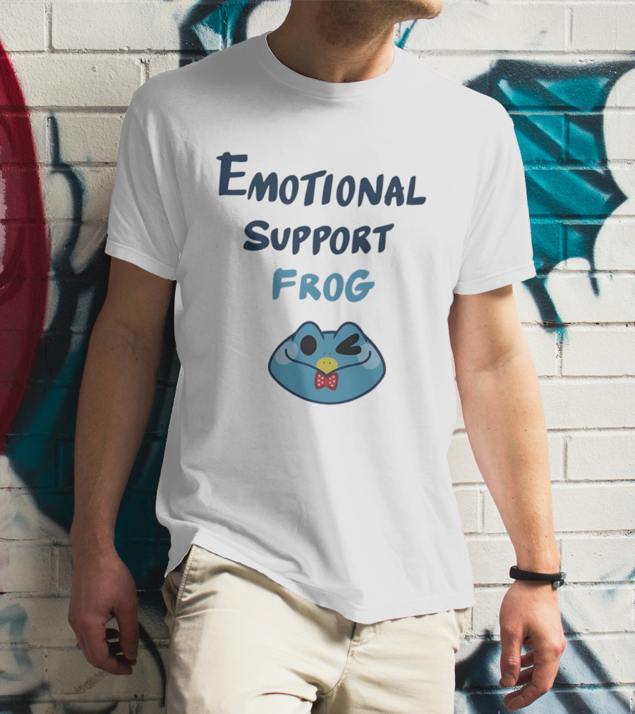 Emotional Support Frog Winking Bow Tie Blue Face T-Shirt
