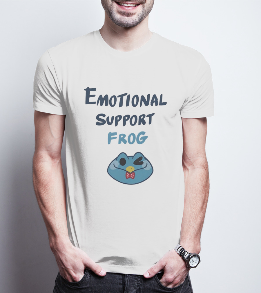 Emotional Support Frog Winking Bow Tie Blue Face T-Shirt