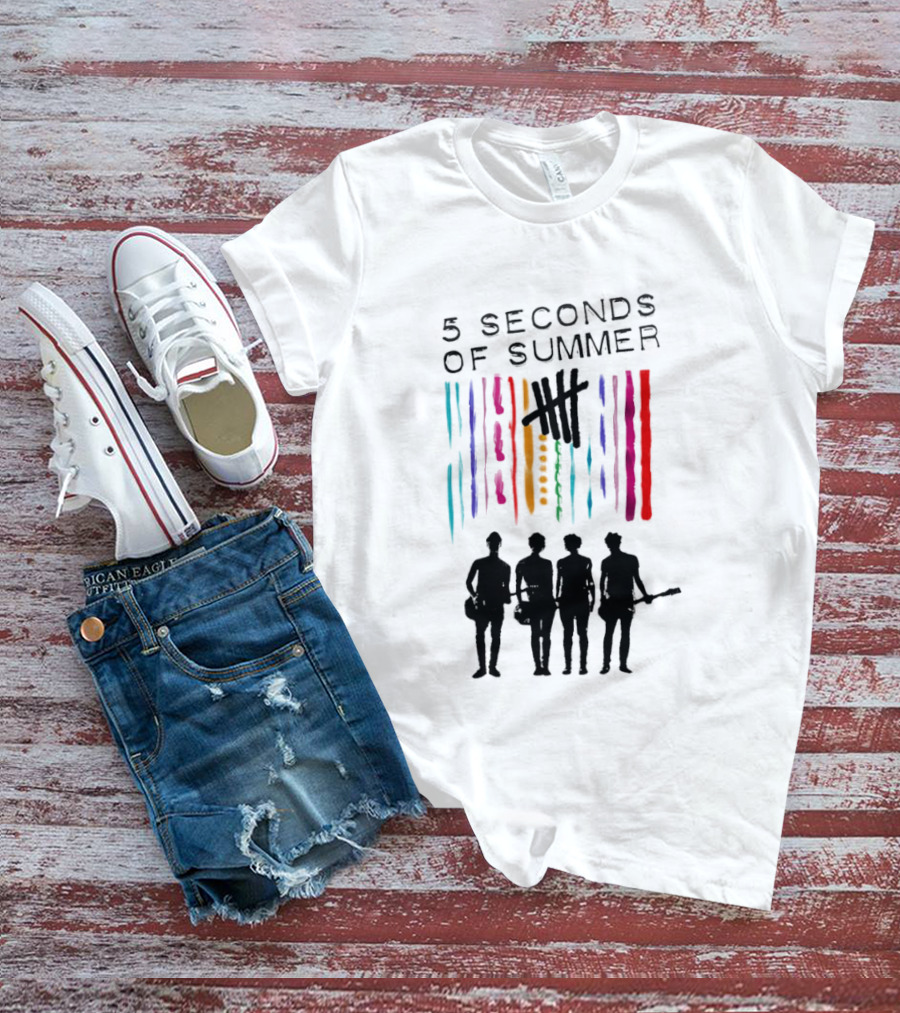 5 Seconds Of Summer Band Silhouette Color Stripes T-Shirt