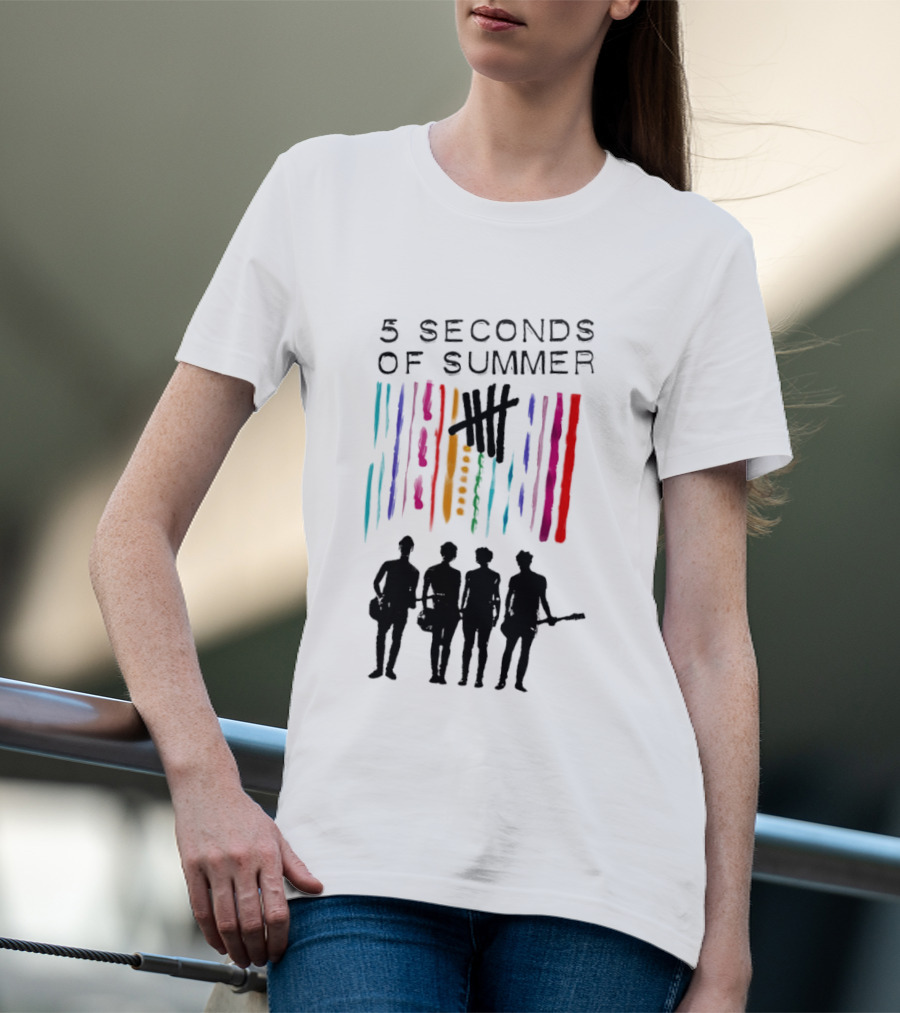 5 Seconds Of Summer Band Silhouette Color Stripes T-Shirt