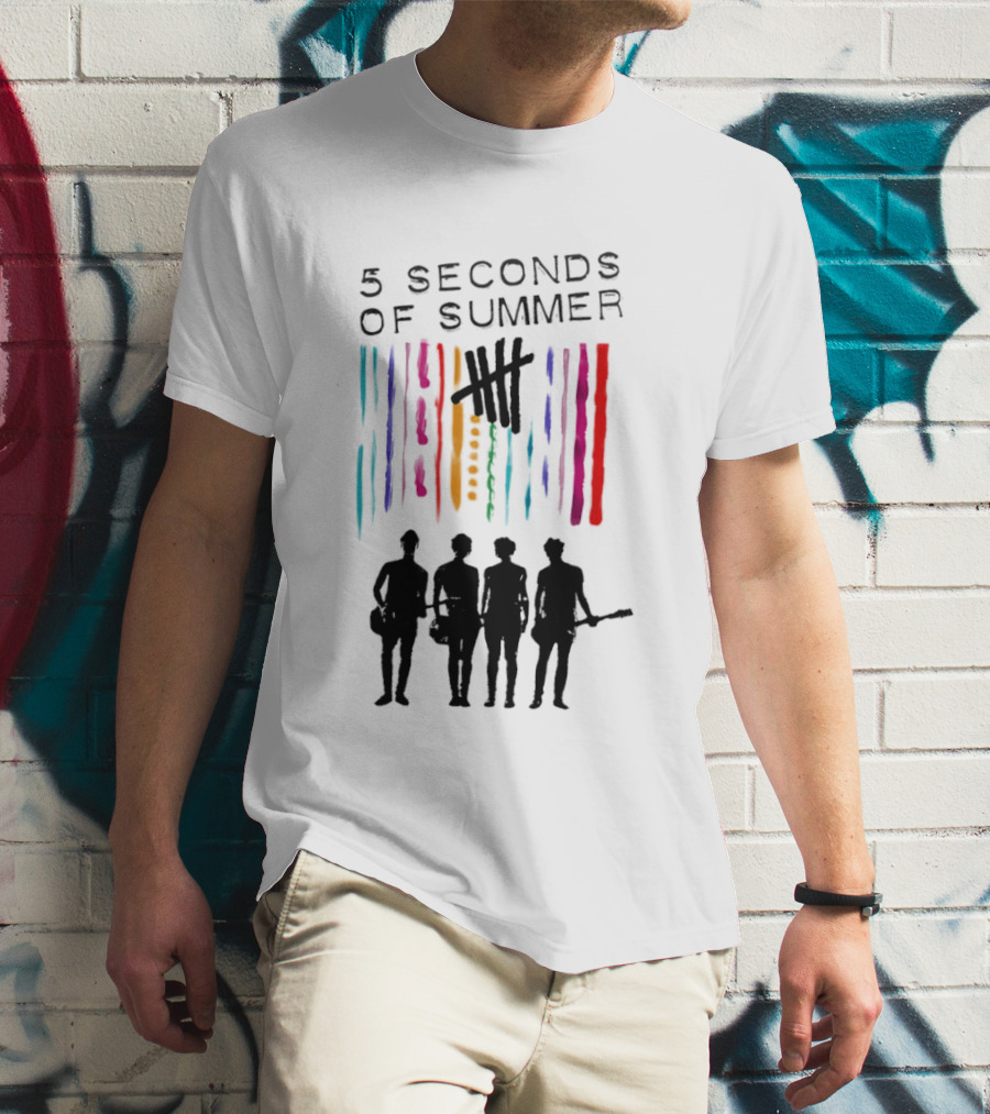 5 Seconds Of Summer Band Silhouette Color Stripes T-Shirt