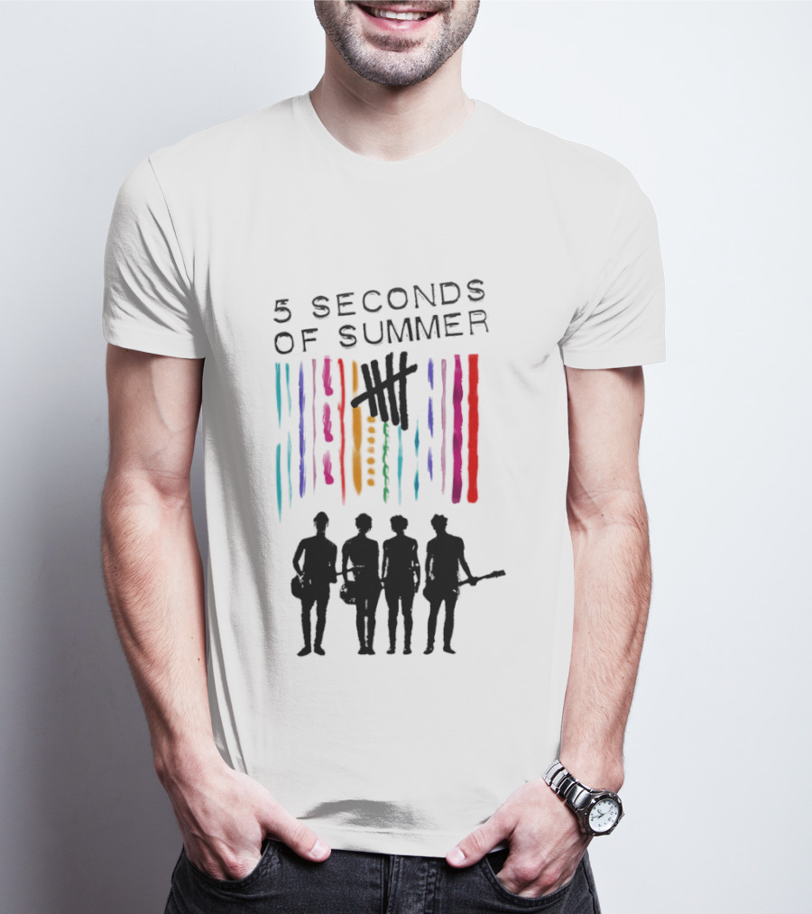 5 Seconds Of Summer Band Silhouette Color Stripes T-Shirt