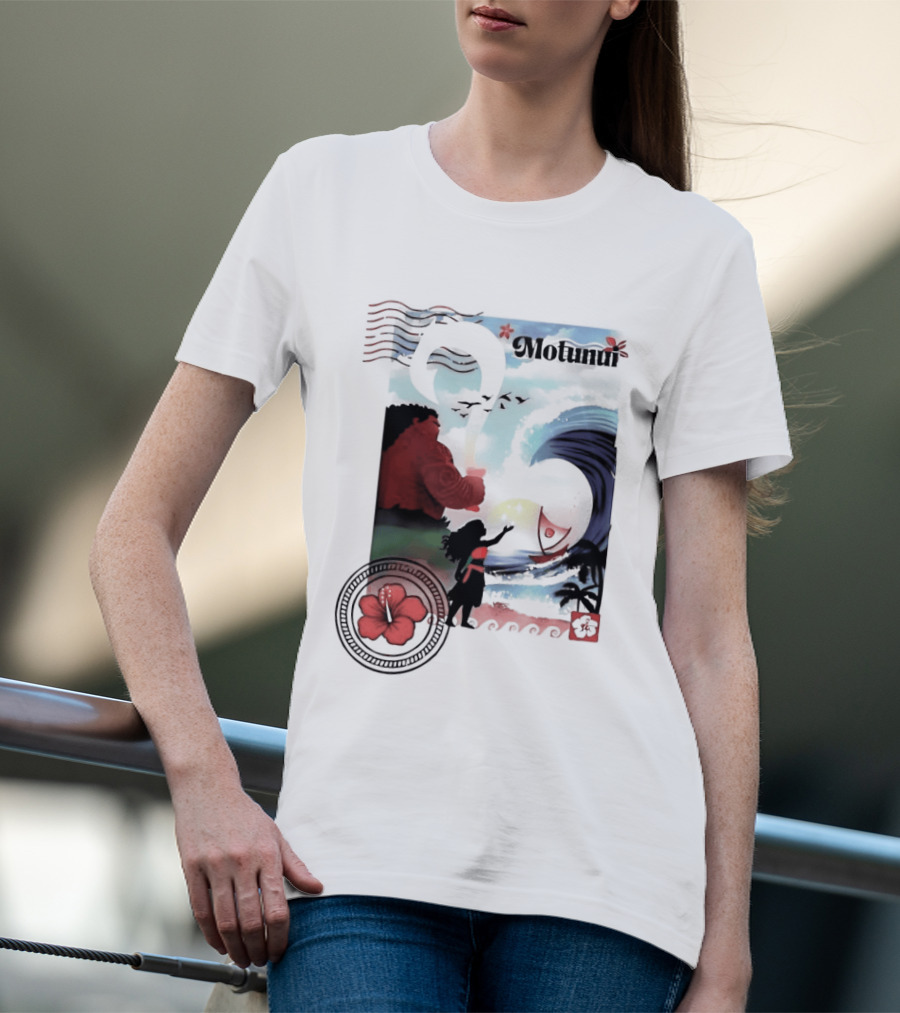 Motunui Postage Stamp Ocean Wave Hibiscus Blossom T-Shirt