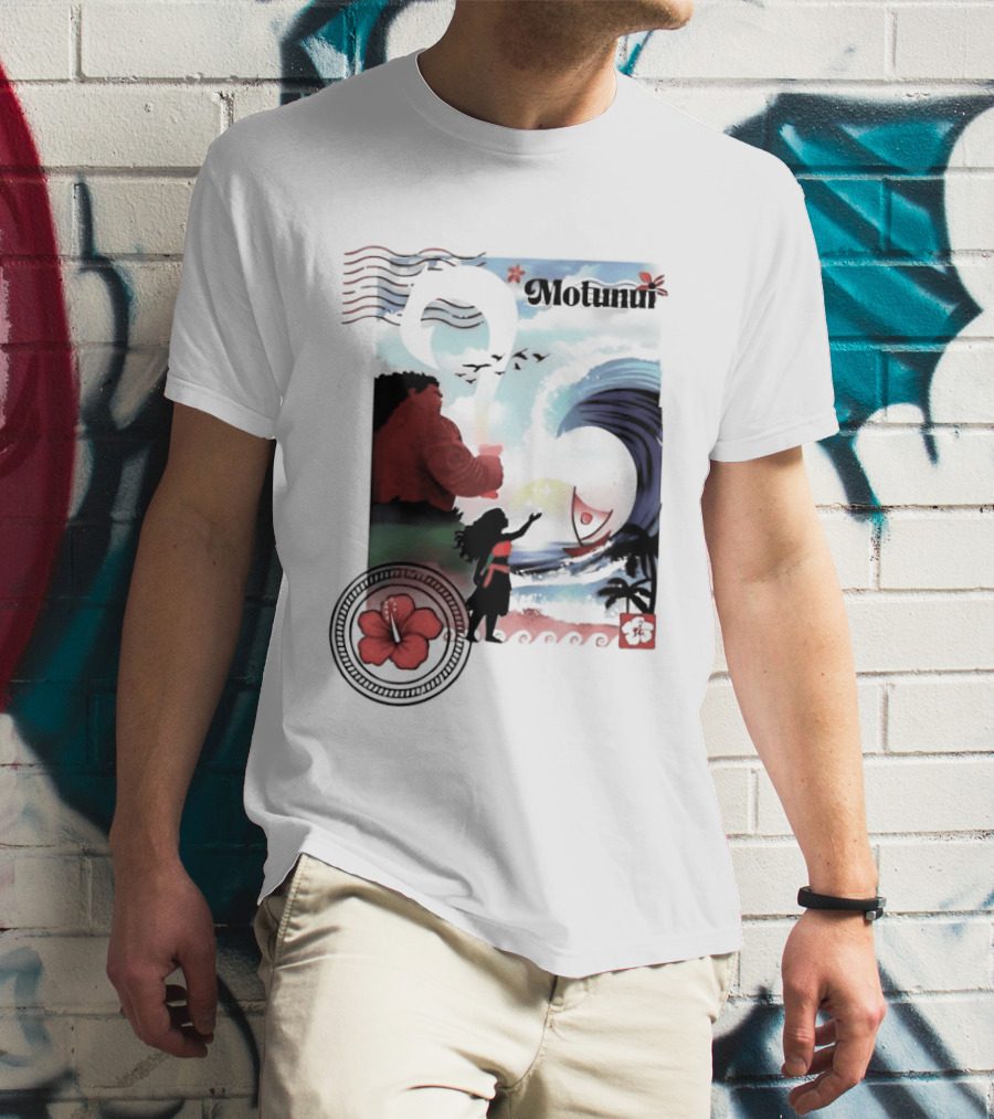 Motunui Postage Stamp Ocean Wave Hibiscus Blossom T-Shirt