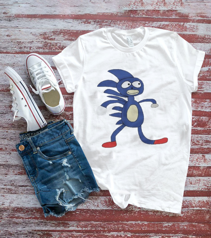 Sanic Meme Blue Hedgehog Parody Drawing T-Shirt