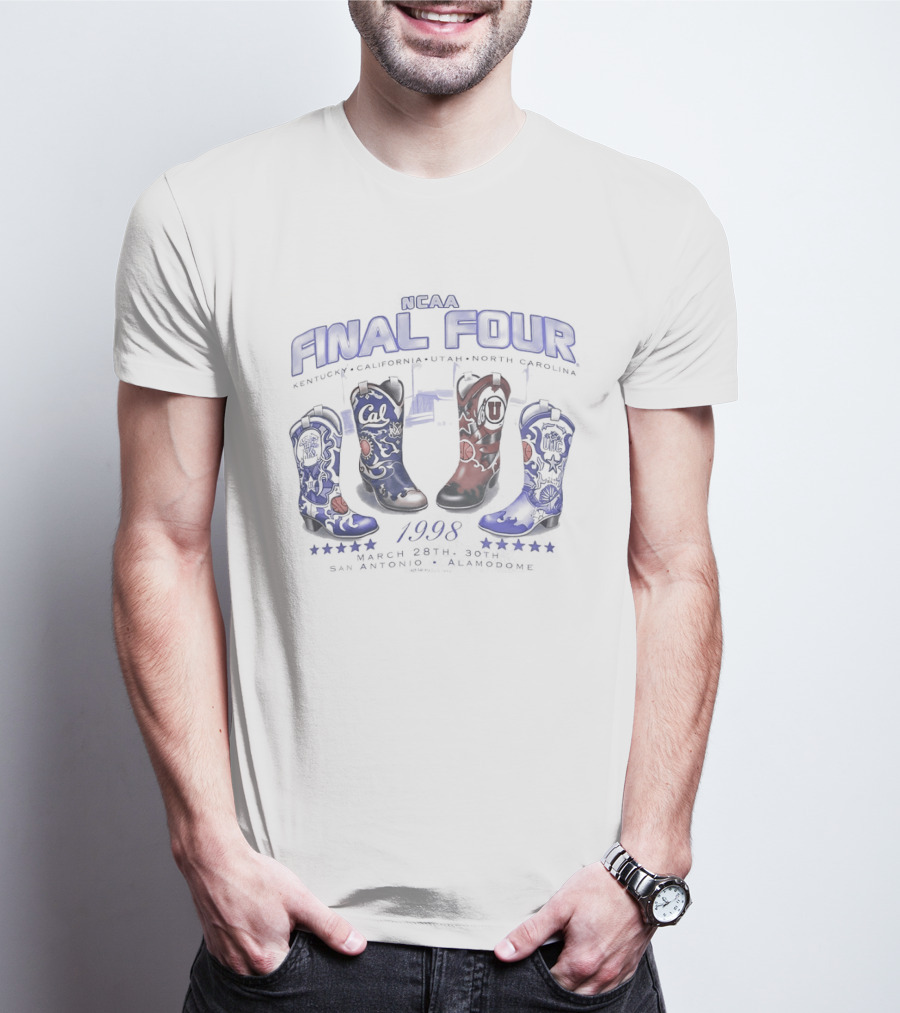 NCAA Final Four 1998 Kentucky California Utah North Carolina Cowboy Boots T-Shirt