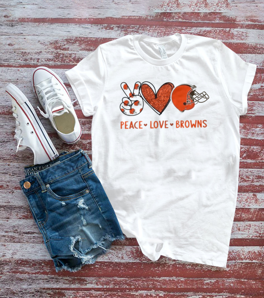 Peace Love Cleveland Browns Football Helmet Fan T-Shirt