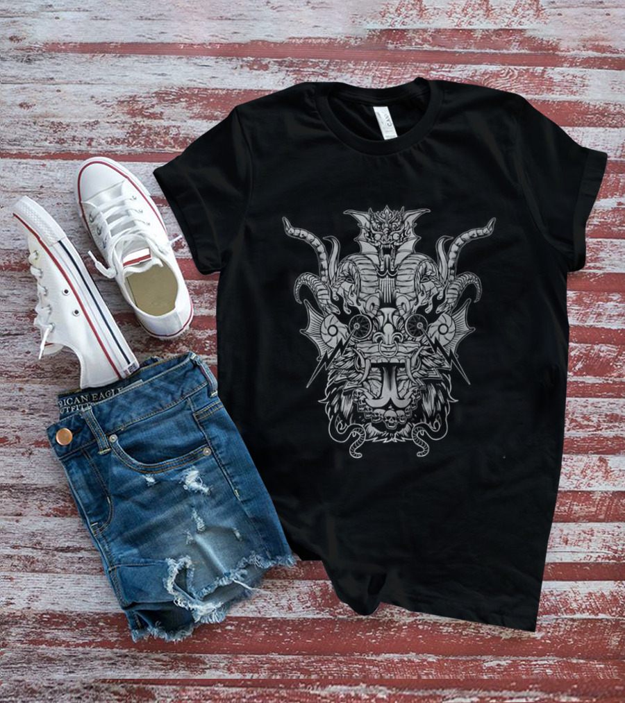 Black Devil Big Face Horror With Intricate Demon T-Shirt