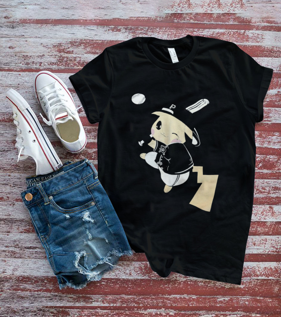 Pokemon Pittsburgh Pirates Baseball Collaboration Pikachu Pitching T-Shirt