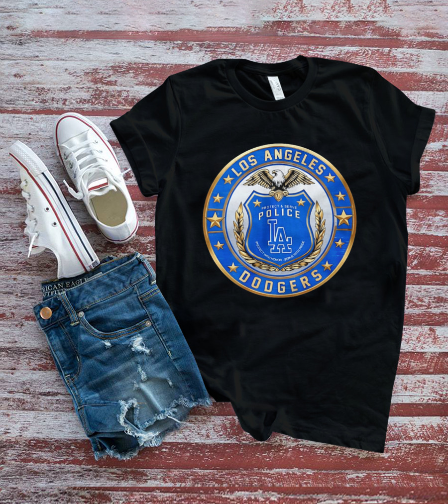 Los Angeles Dodgers Police Badge Protect And Serve With Pride Eagle T-Shirt