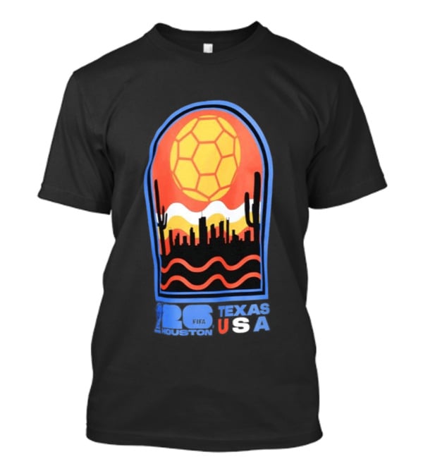 Texas USA FIFA 2026 Houston Skyline Cactus Sunset Soccer Ball T-Shirt