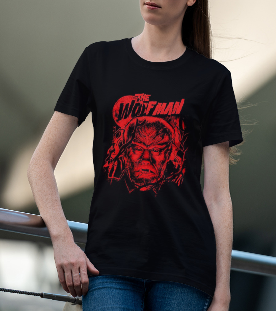 The Wolfman Under Moon Halloween Classic Monster Face T-Shirt