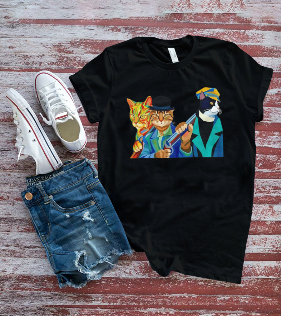 Three Cats Jazz Band Colorful Feline Musicians With Suits And Instruments T-Shirt