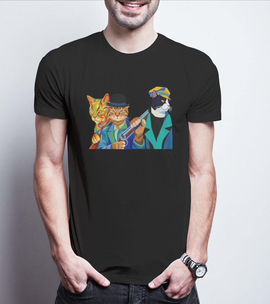 Three Cats Jazz Band Colorful Feline Musicians With Suits And Instruments T-Shirt