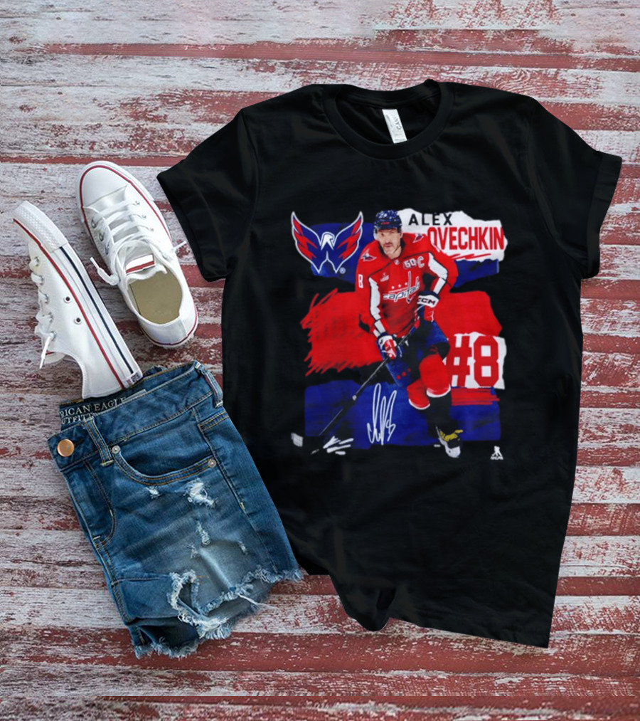 Washington Capitals Alex Ovechkin #8 Hockey Signature T-Shirt
