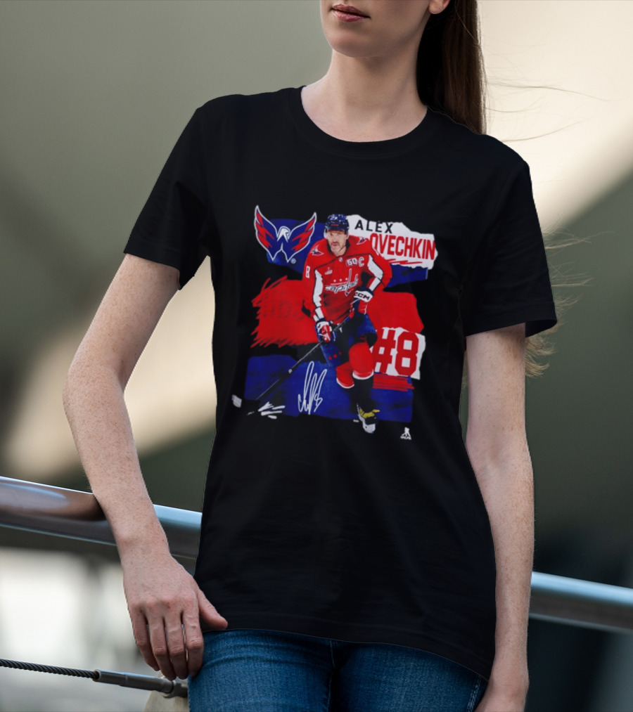Washington Capitals Alex Ovechkin #8 Hockey Signature T-Shirt