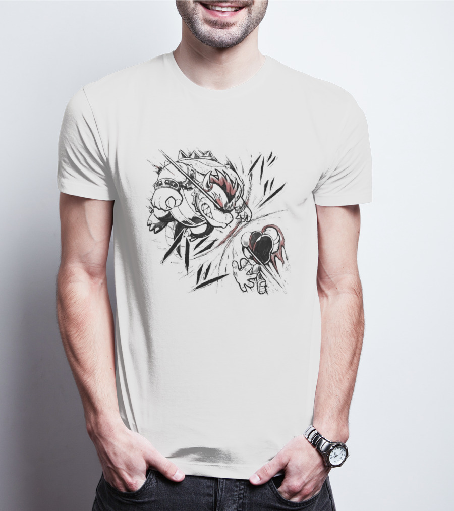 Bowser Vs Mario Epic Showdown Battle Sketch T-Shirt