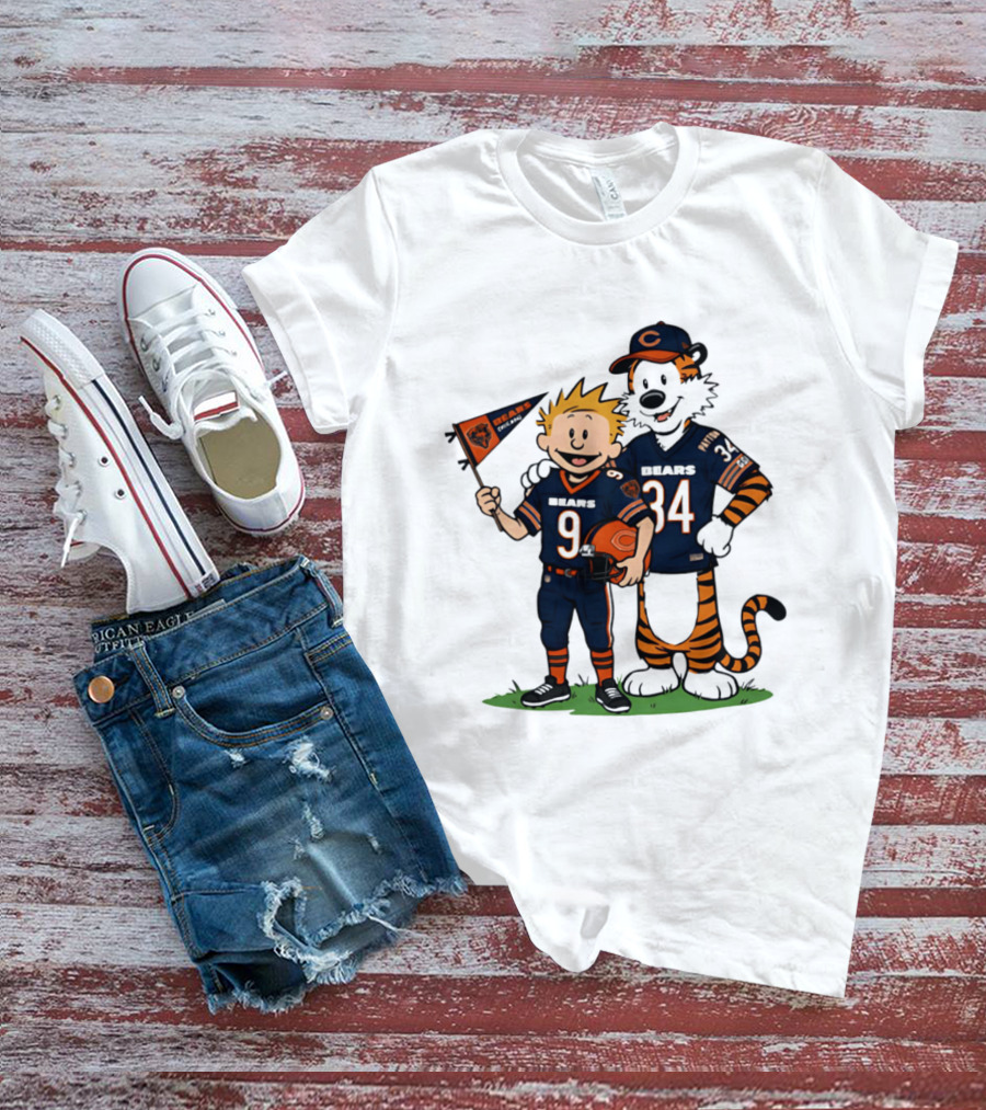 Calvin Hobbes Bears 9 34 Football Fan Outfit T-Shirt