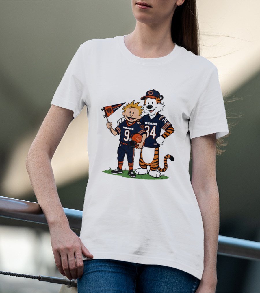 Calvin Hobbes Bears 9 34 Football Fan Outfit T-Shirt