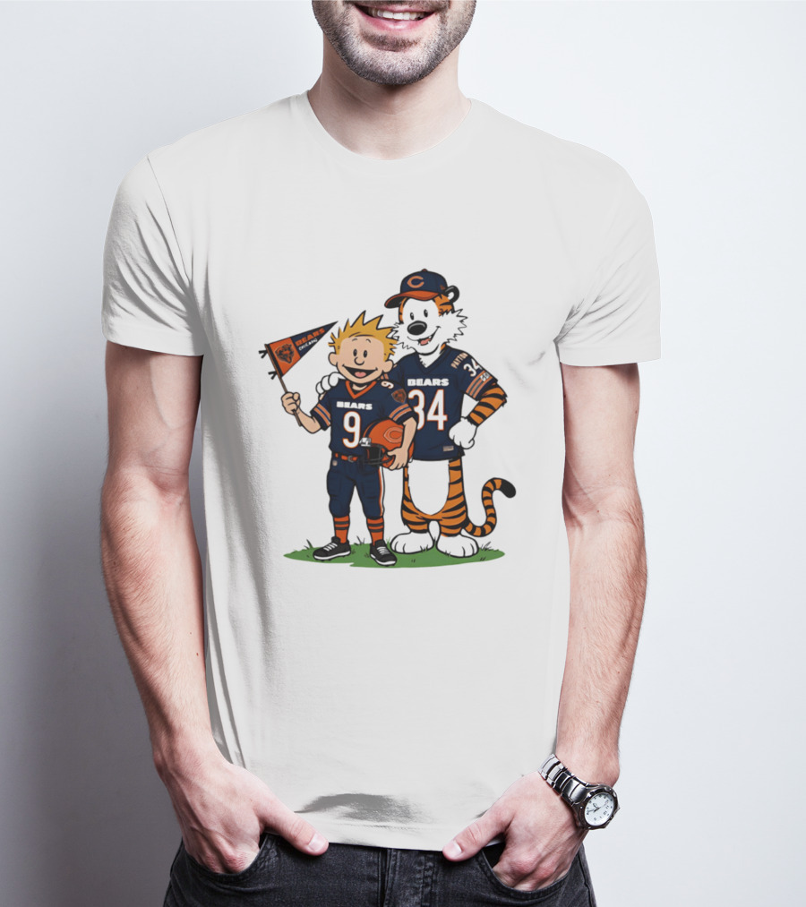 Calvin Hobbes Bears 9 34 Football Fan Outfit T-Shirt