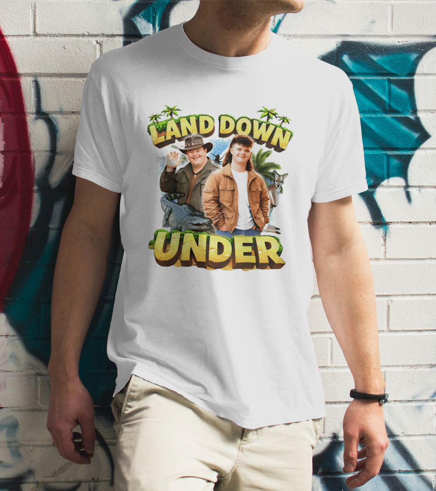 Land Down Under Crocodile And Kangaroo Theme Australia T-Shirt