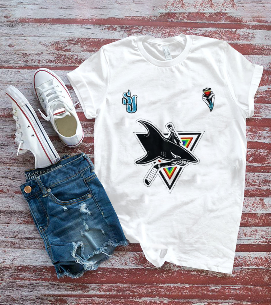 San Jose Sharks Pride Night 2026 Team Logo With Rainbow Accents T-Shirt