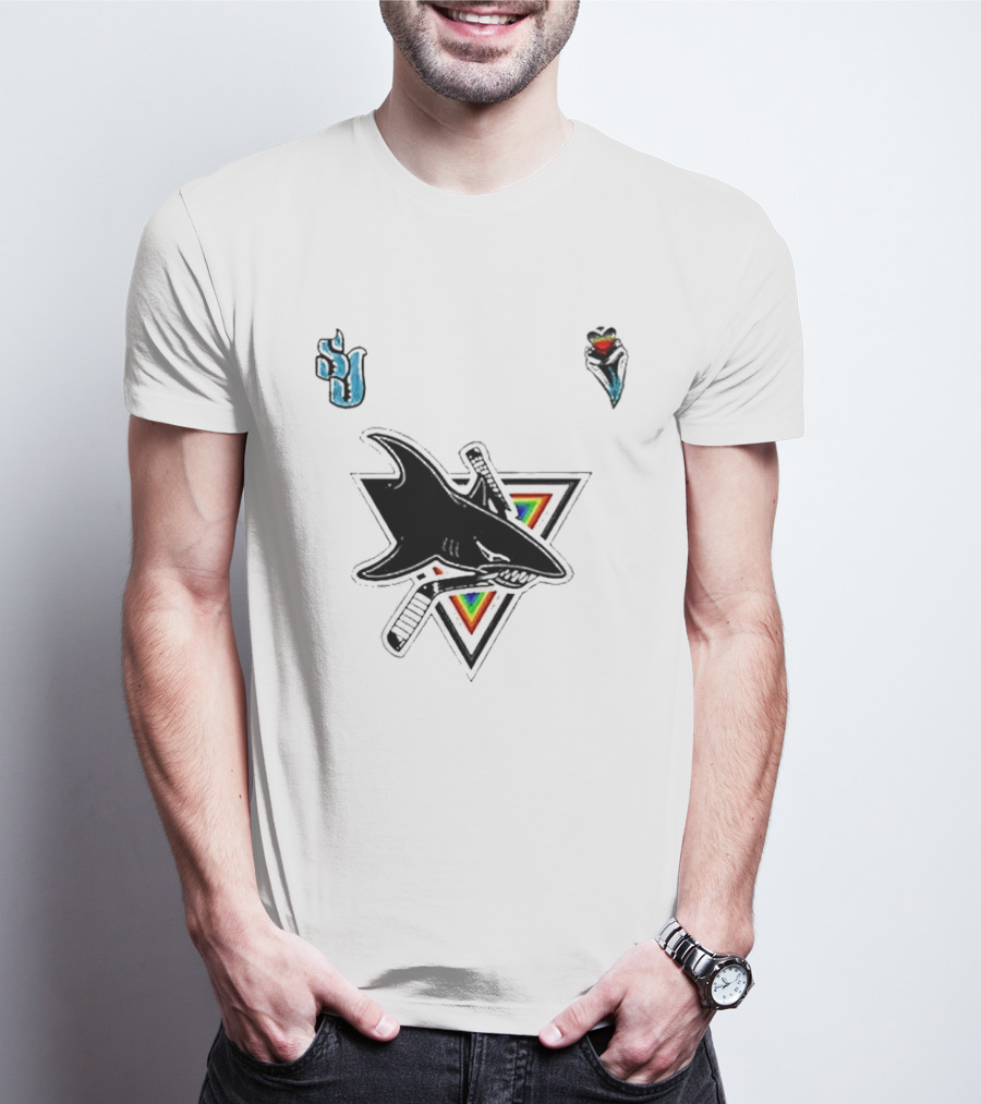 San Jose Sharks Pride Night 2026 Team Logo With Rainbow Accents T-Shirt