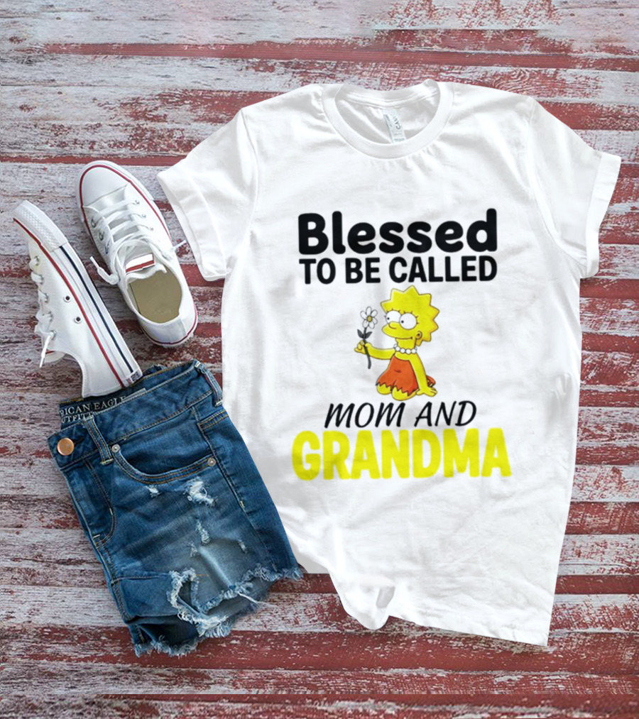Blessed To Be Called Mom And Grandma Simpsons Character Holding Flower T-Shirt