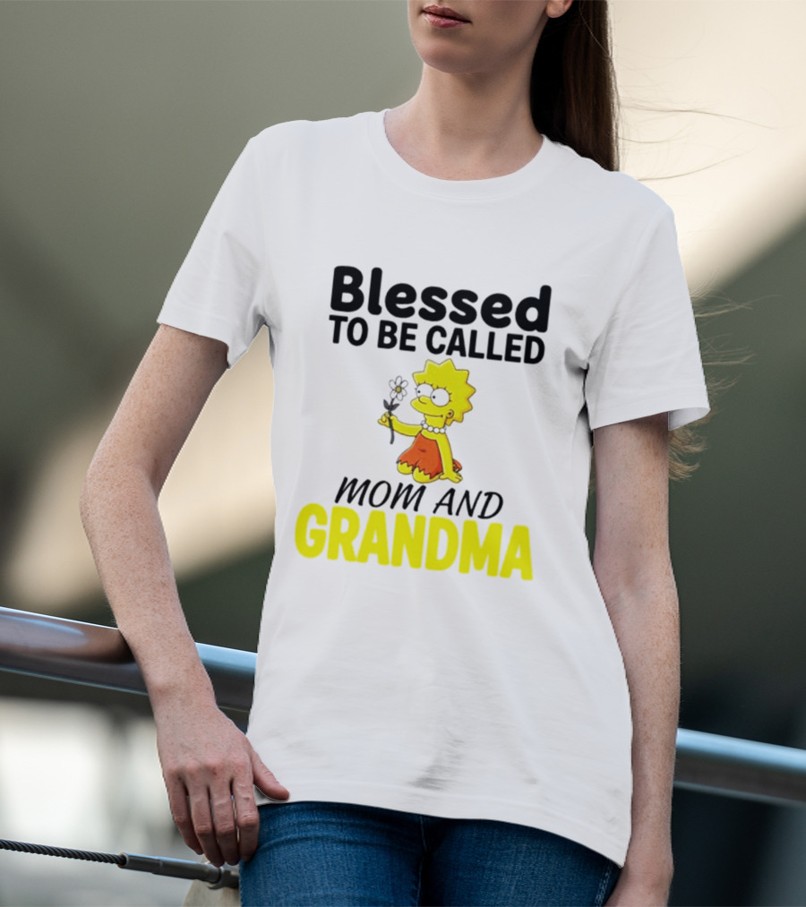 Blessed To Be Called Mom And Grandma Simpsons Character Holding Flower T-Shirt