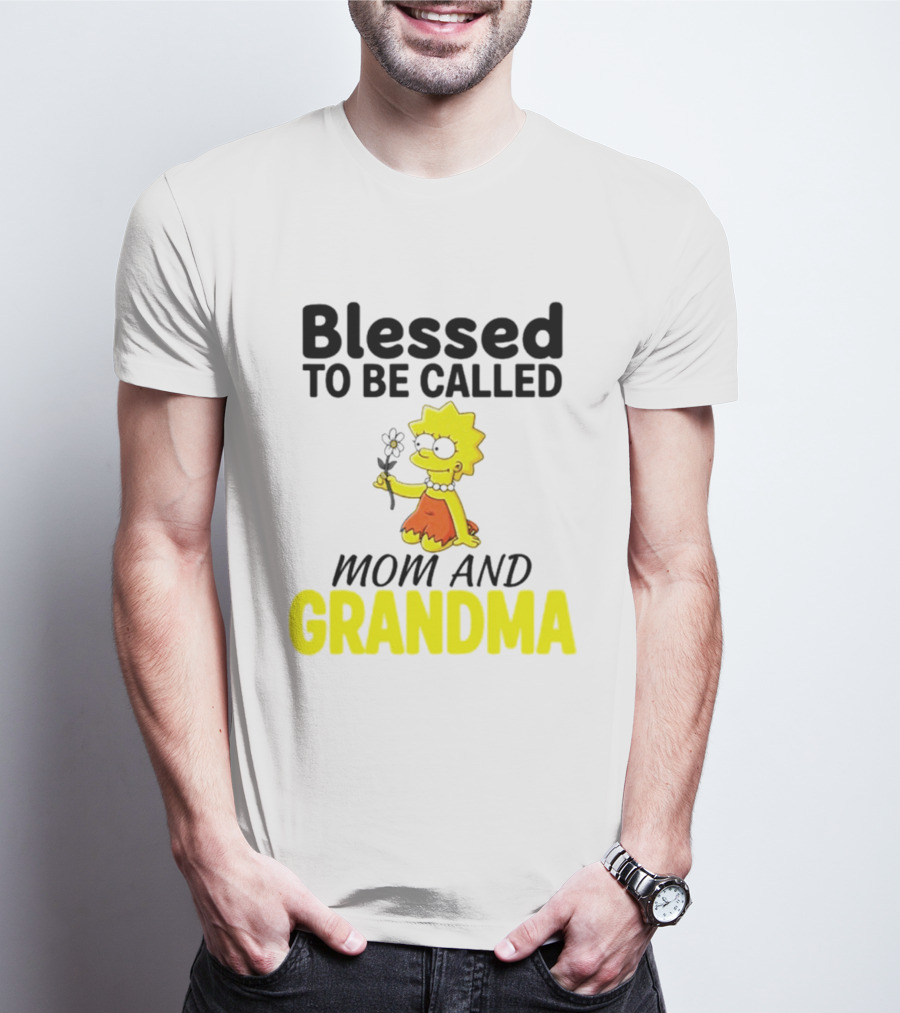 Blessed To Be Called Mom And Grandma Simpsons Character Holding Flower T-Shirt