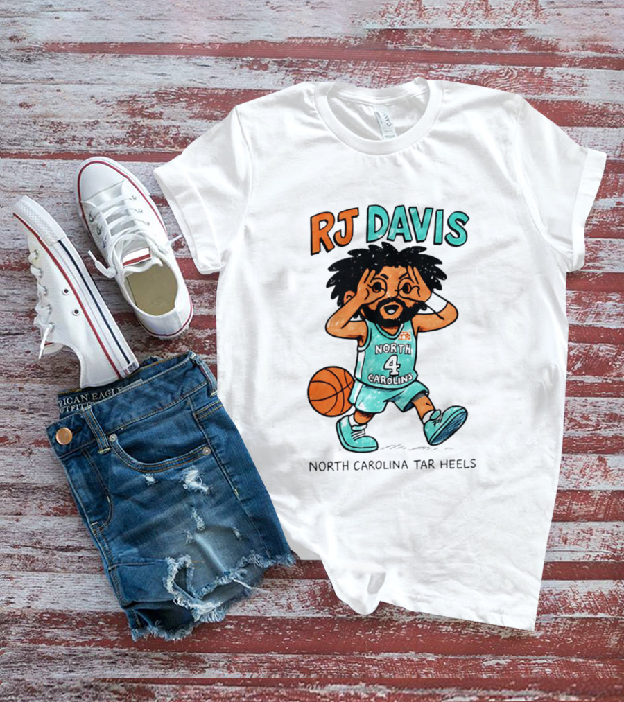 RJ Davis North Carolina Tar Heels Number 4 Basketball Caricature T-Shirt