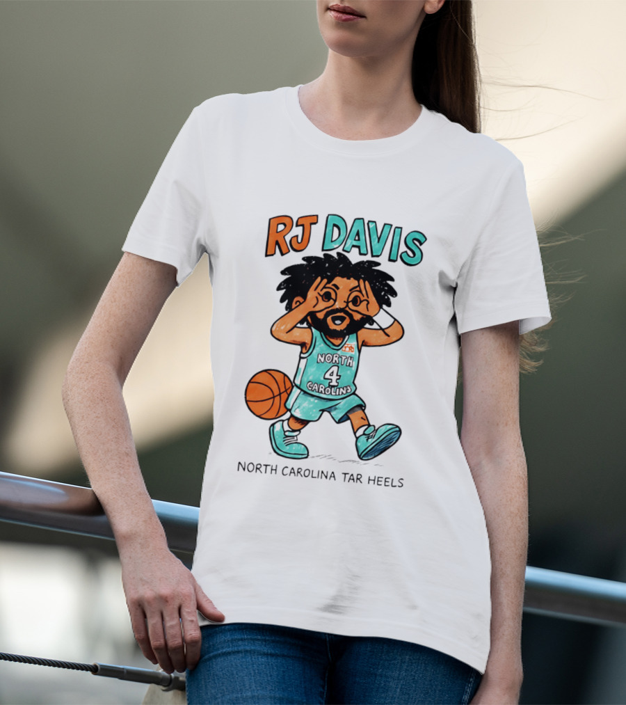 RJ Davis North Carolina Tar Heels Number 4 Basketball Caricature T-Shirt