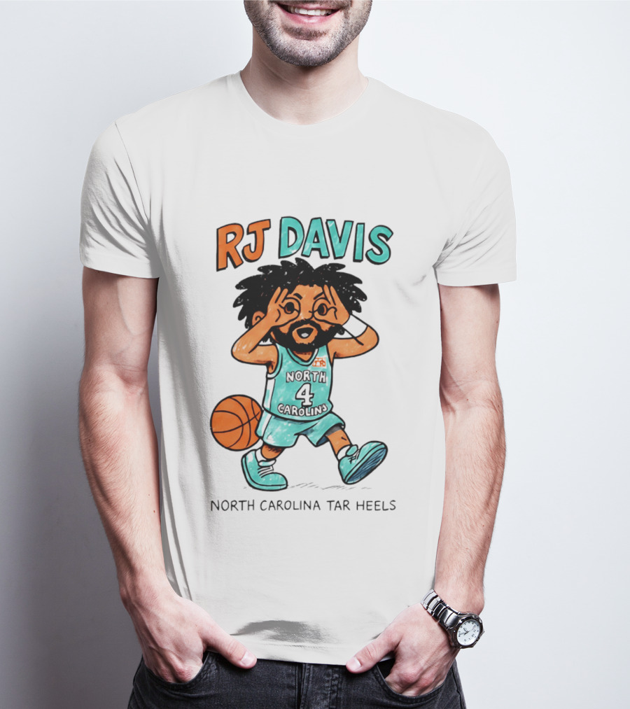 RJ Davis North Carolina Tar Heels Number 4 Basketball Caricature T-Shirt