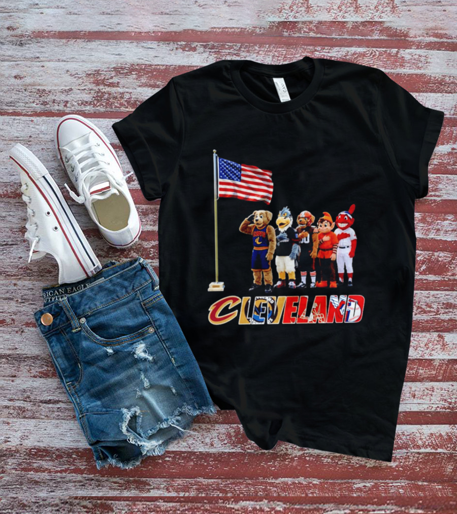 Cleveland Sports Mascots Salute The American Flag 2026 T-Shirt