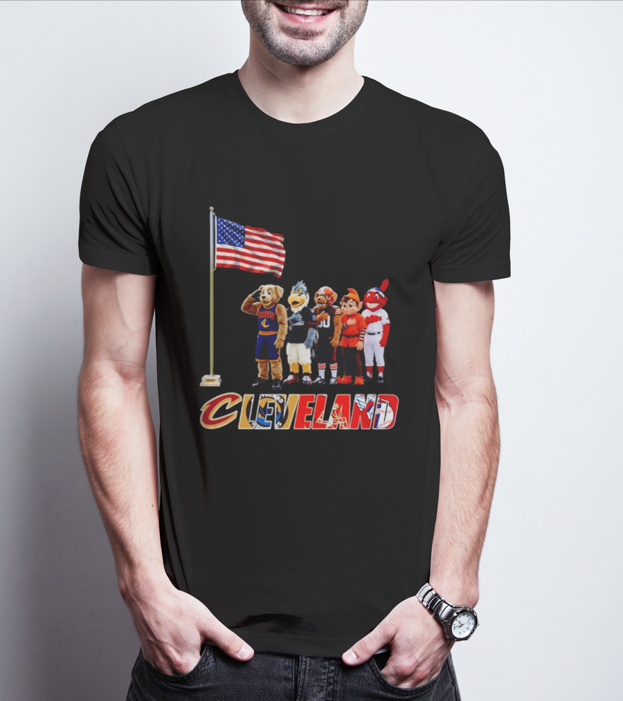 Cleveland Sports Mascots Salute The American Flag 2026 T-Shirt
