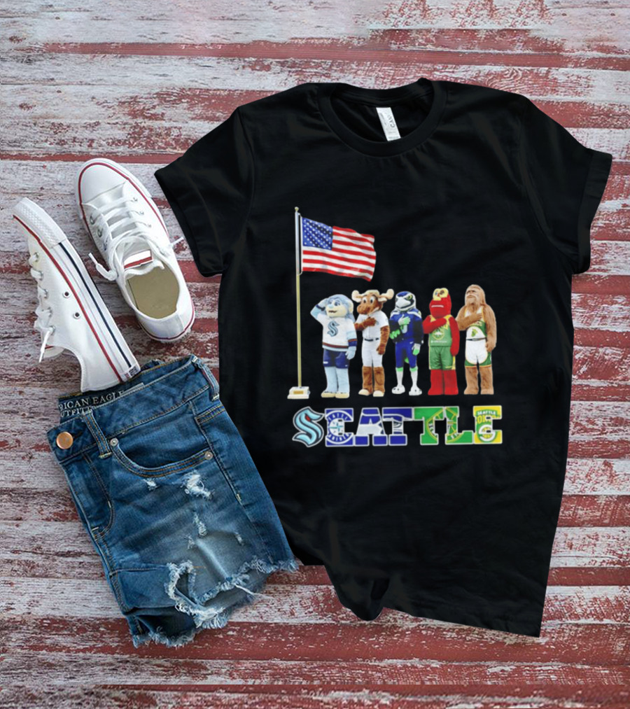 Seattle Kraken Mariners Seahawk Sounders SuperS Salute Flag T-Shirt