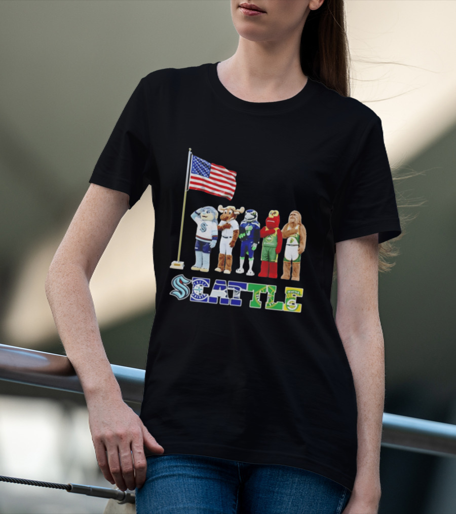 Seattle Kraken Mariners Seahawk Sounders SuperS Salute Flag T-Shirt
