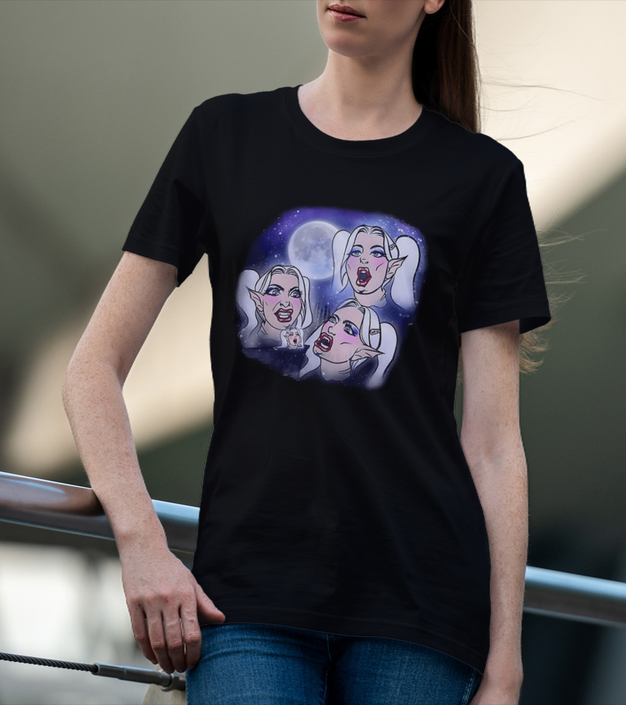 Majestic Howling Wolves Samantha Moonlit Night Fantasy T-Shirt