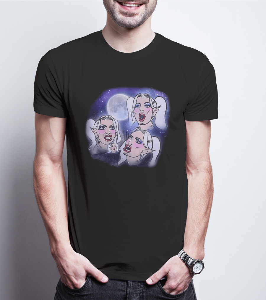Majestic Howling Wolves Samantha Moonlit Night Fantasy T-Shirt