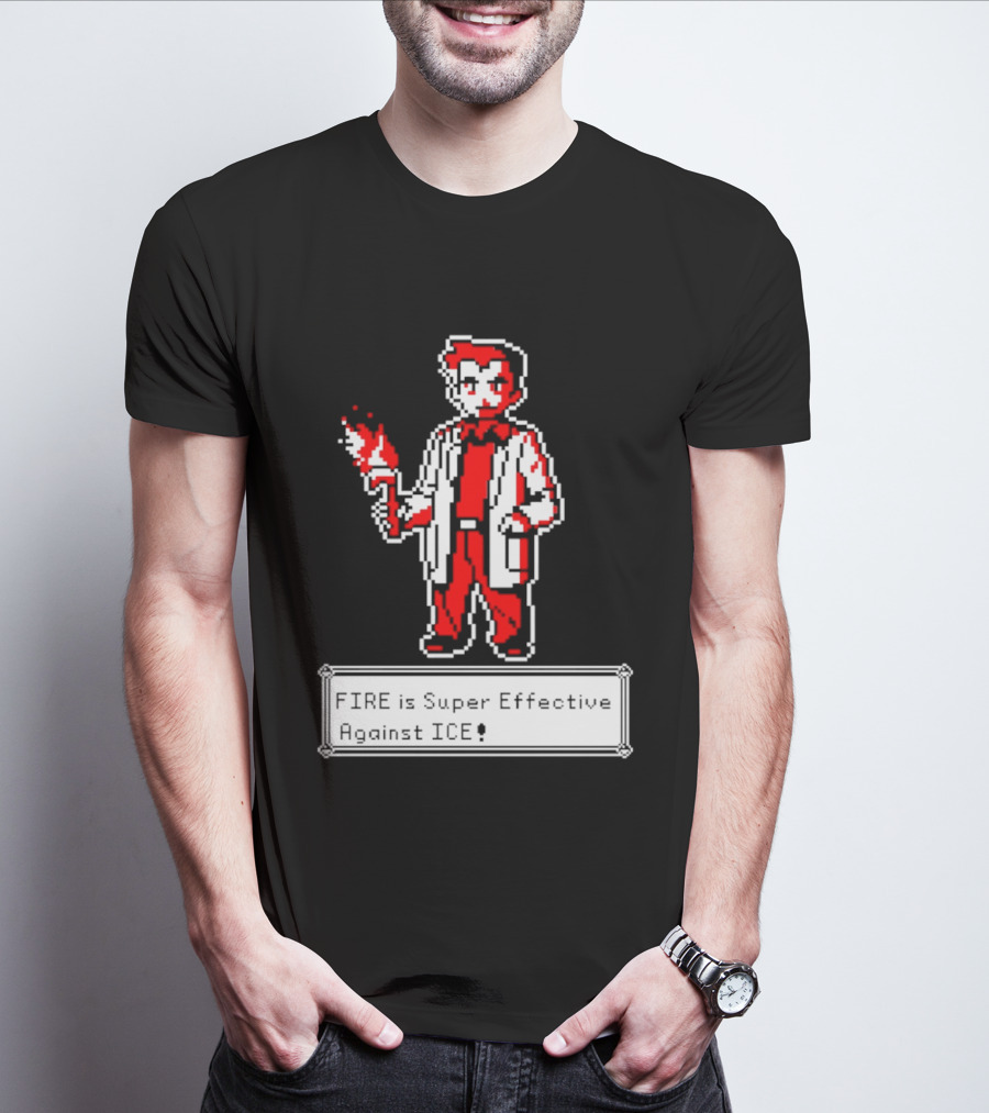 Fire Is Super Effective Against Ice Pixel Character Holding Flame In Retro Game T-Shirt