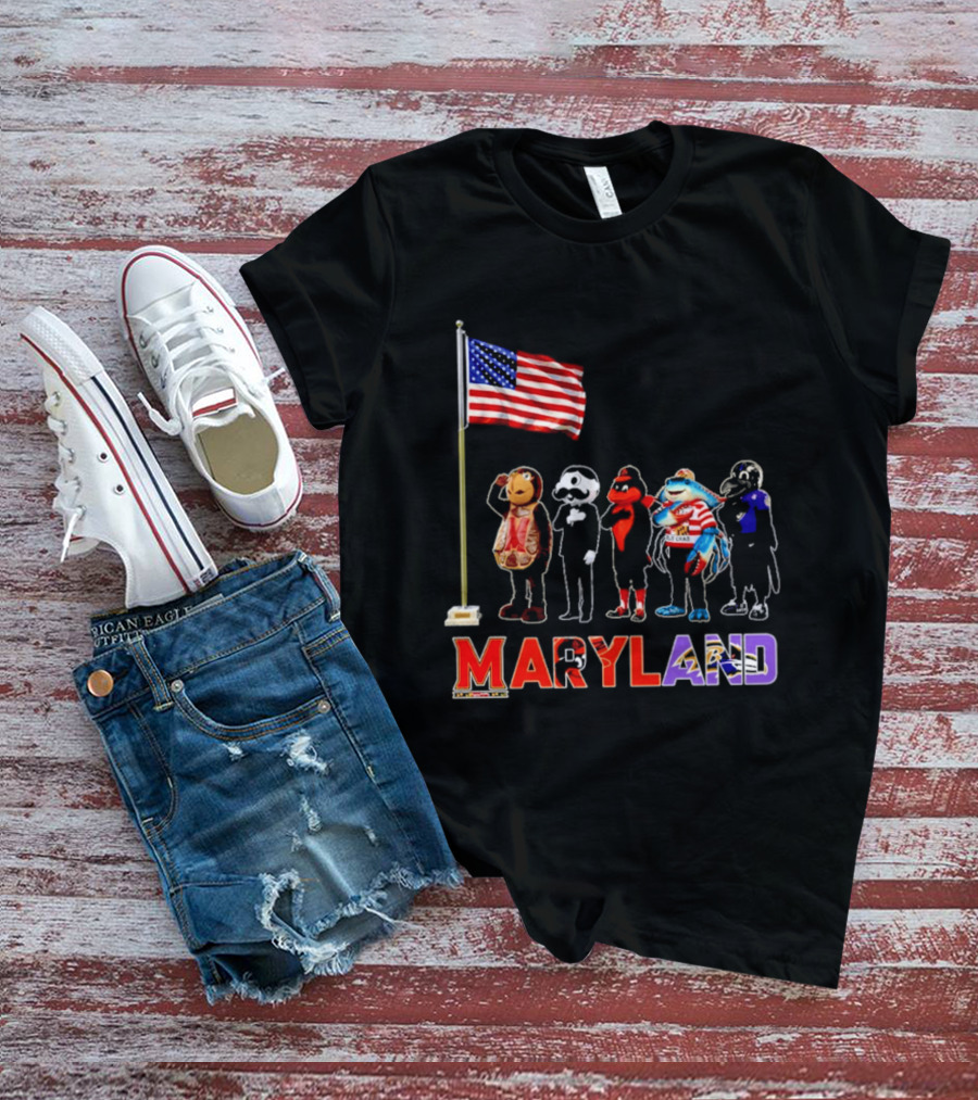 Maryland Mascots Saluting American Flag T-Shirt