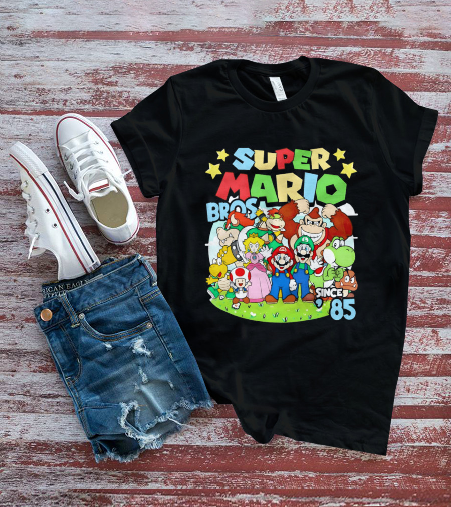 Super Mario Bros Characters And Stars Cartoon Since 85 T-Shirt