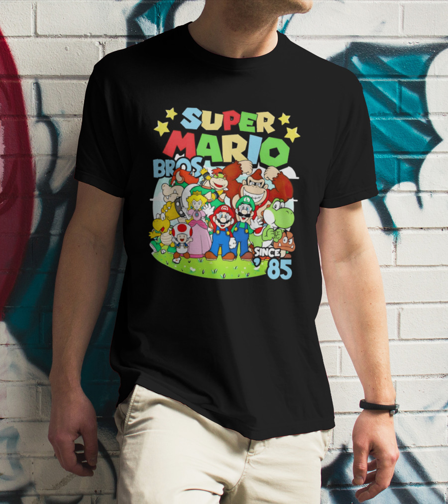 Super Mario Bros Characters And Stars Cartoon Since 85 T-Shirt