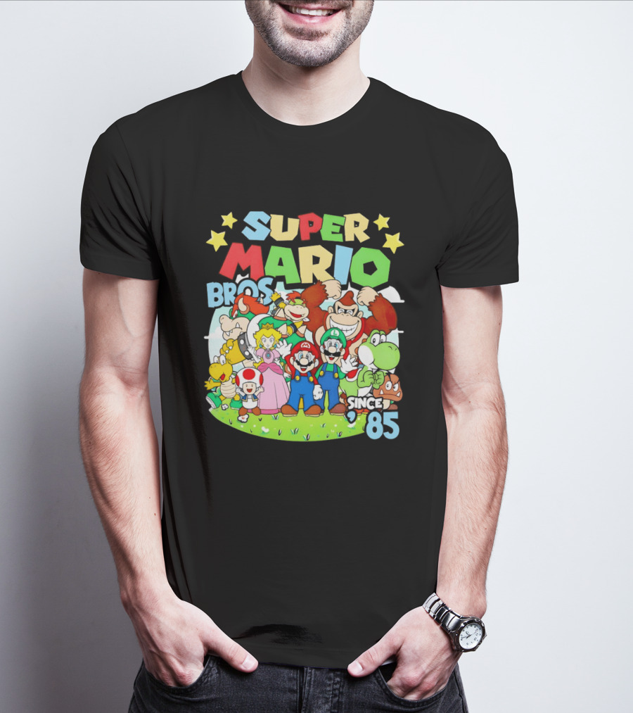 Super Mario Bros Characters And Stars Cartoon Since 85 T-Shirt