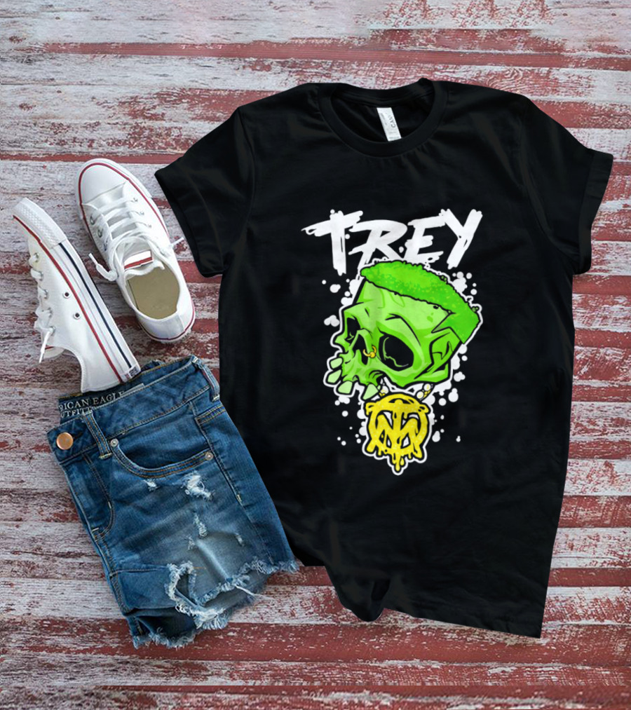 Trey Skull Green Neon Melting Art By Trey Miguel T-Shirt
