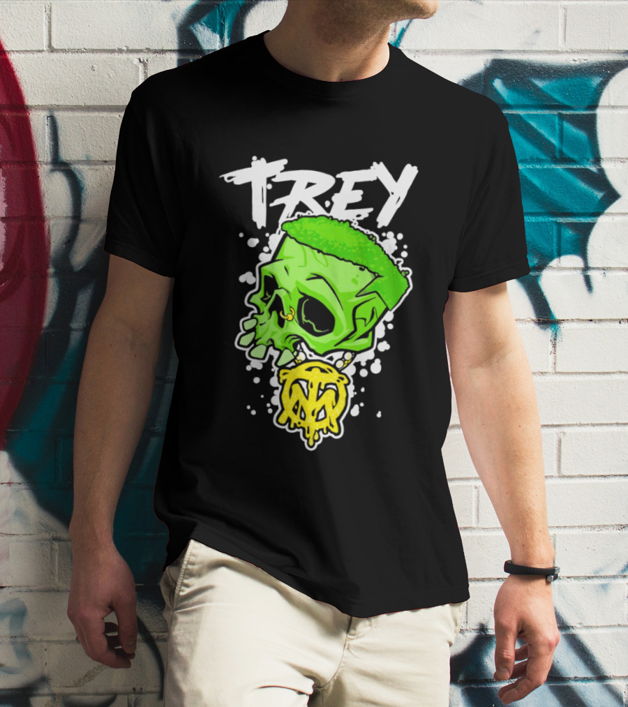 Trey Skull Green Neon Melting Art By Trey Miguel T-Shirt