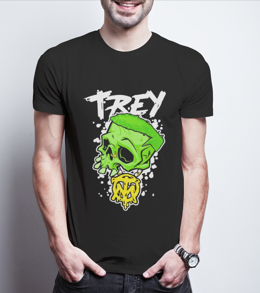 Trey Skull Green Neon Melting Art By Trey Miguel T-Shirt