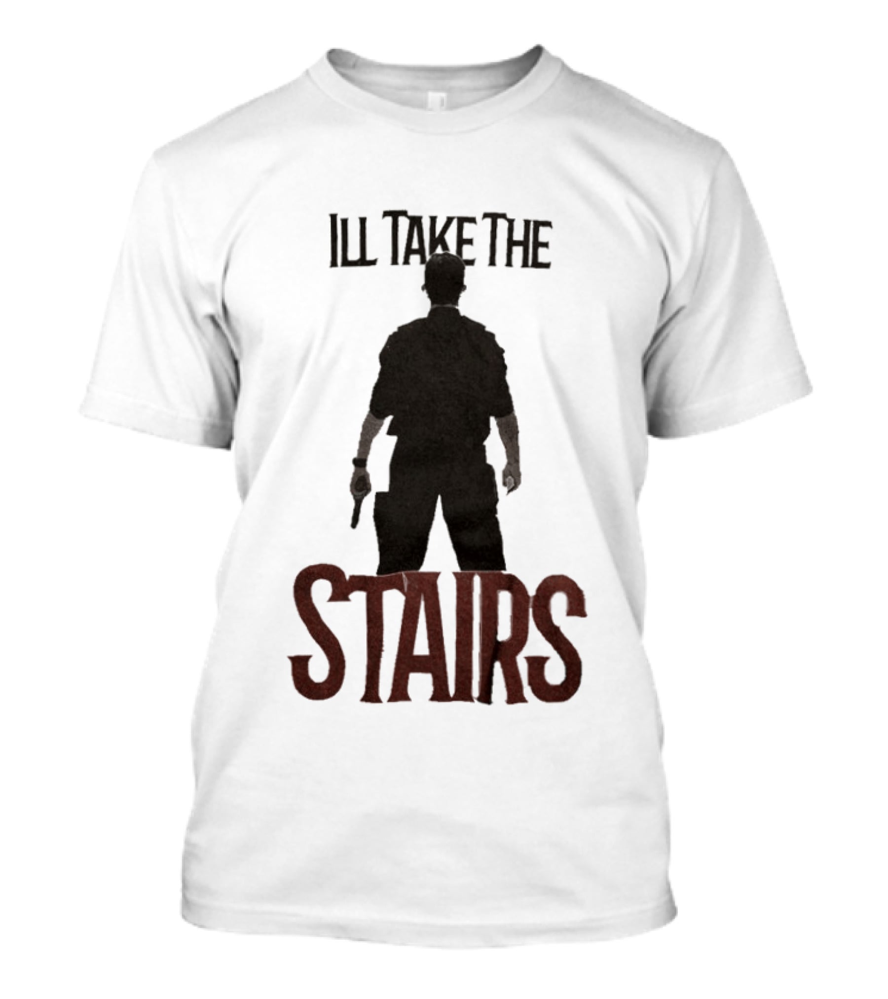 I'll Take The Stairs Shadowy Figure With Gun T-Shirt
