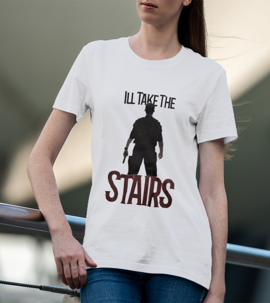 I'll Take The Stairs Shadowy Figure With Gun T-Shirt